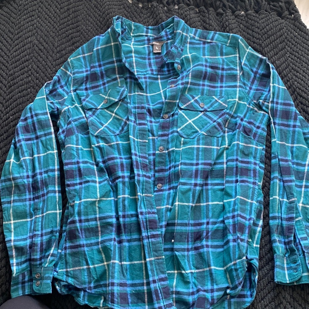 Eddie Bauer green and blue plaid flannel size large